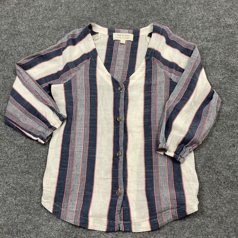 Cloth & Stone Blouse Womens size S Blue Striped Casual Beach Breatable